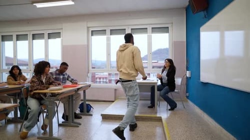 Students Presenting in Classroom with Teacher