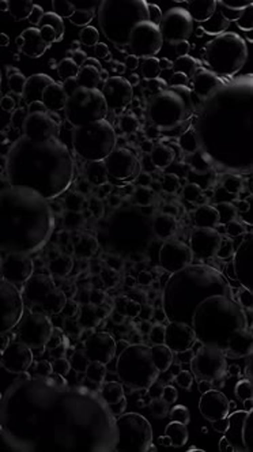 Fly Through Set of Black Reflective Spheres Abstract Dark 3d Render Geometric Background with