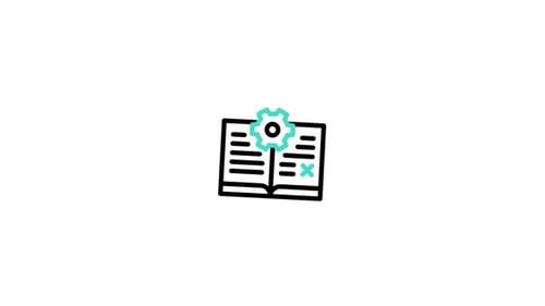 Animated Book and Settings Icon with Rotating Gear and Error Mark