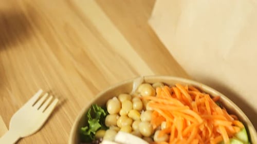 Close Up of Healthy Salad Bowl with Chicken