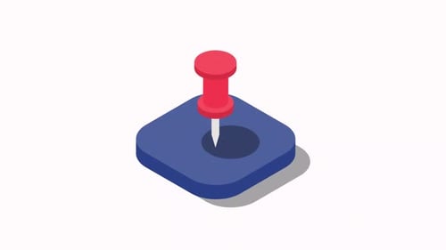 Isometric Animated Thumbtack Pin on Blue Square