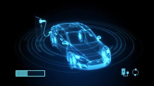 Futuristic Holographic Electric Car Charging Interface Loop