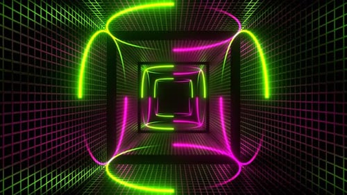 Pink And Green Neon Circle Lights In Square Frames Background Vj Loop In 4K