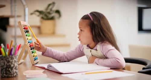 Home learning, math education or kid in kindergarten studying for knowledge or student growth