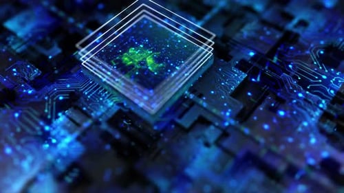 Futuristic Digital Money Bag Reveal on a Circuit Board