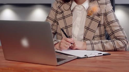 Cropped Shot of Woman in Formal Wear Writing Notes to Her Clipboard Remote Psycho Analytic Doing