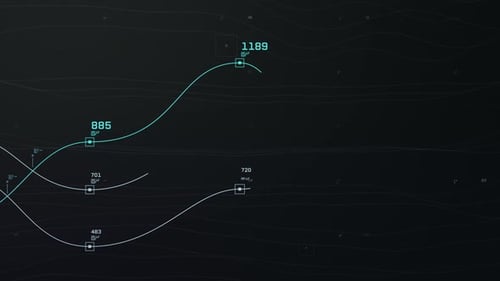 Light green 4k graph lines animate data points moving up and down the screen