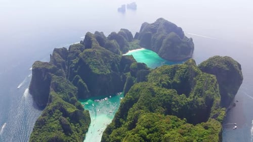 A Stunning and Captivating Aerial View of Ko Phi Phi Leh Thailand As Night Falls