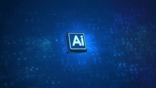 Futuristic Glowing AI Chip with Neon Circuit Board Data Acceleration Cyberspace Computing Power