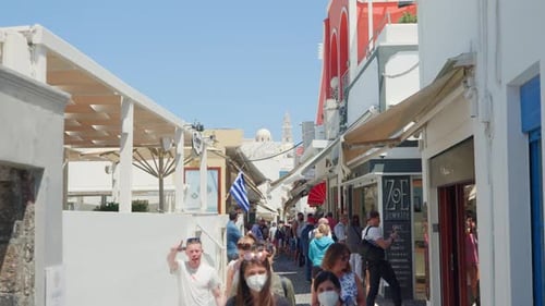 Crowded street in Fira, Santorini, Greece