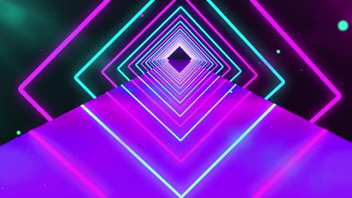 Futuristischer Neontunnel mit lila Lichtern mit Partikeln