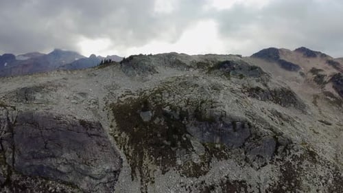 Rocky Mountain Landscape Aerial View Dynamic Flying in Nature British Columbia Canada Sunset