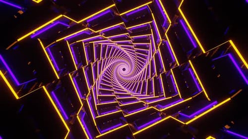 Yellow And Purple Neon Glowing Spiral Chess Type Background Vj Loop In HD