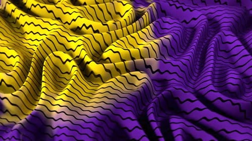Dynamic Abstract Yellow Purple Wavy Lines Fabric Background