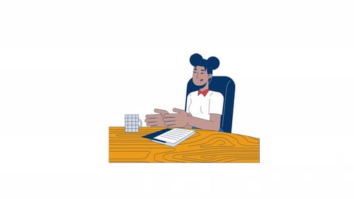 Trabalhadora de escritório afro-americana batendo palmas, animação de personagem 2D