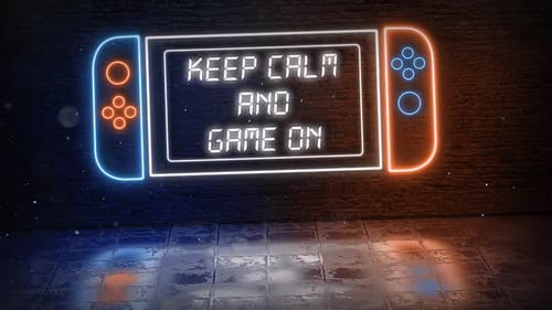 Keep Calm And Game On In Neon Game Console Blue And Orange