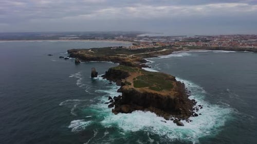 Peniche on Cloudy Day Portugal Aerial View