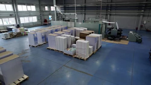 Large Stacks of Blank Paper Standing in Pulp and Paper Enterprise