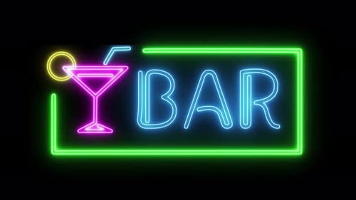 Bar Neon Sign Light in Frame on Black Background