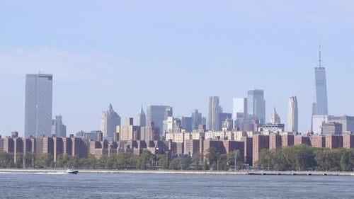 The financial district in Manhattan, New York City from across the east river in Williamsburg, Brook