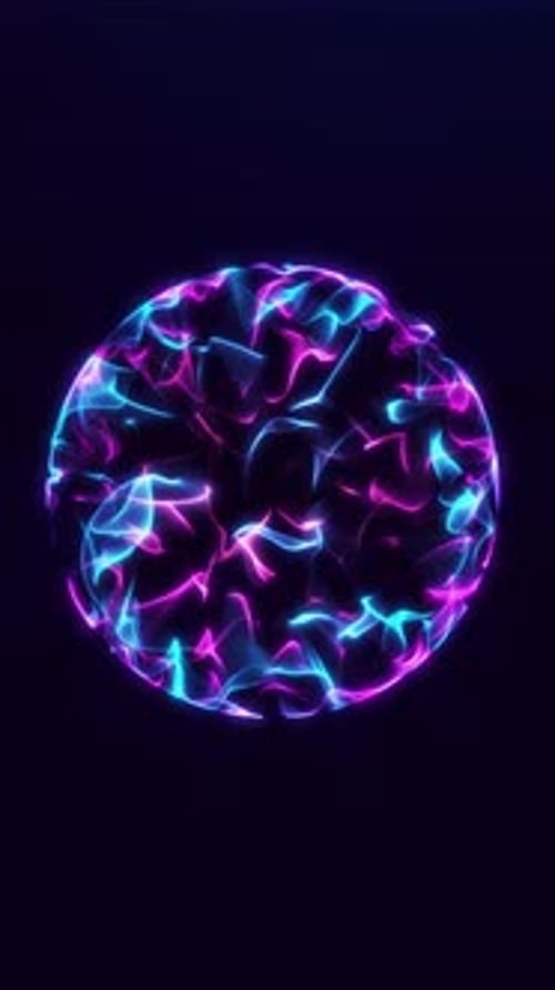 Vertical glowing orb with purple, blue, and pink technology light flow