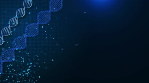 Animated Medical Background with Glowing DNA Strands and Health Symbols