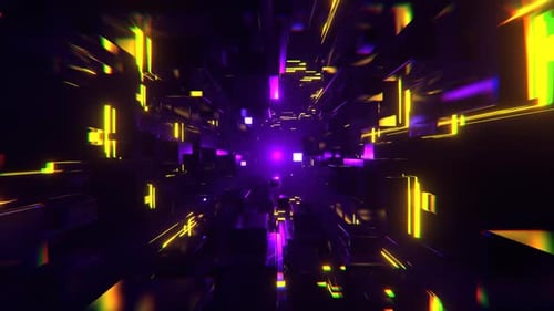 Purple And Yellow Futuristic Cubic Strobe Neon Corridor Background Vj Loop I 4K