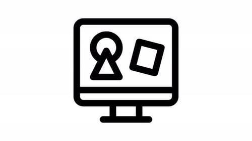 Animated Monitor Icon with Minimalist Rotating Geometric Shapes