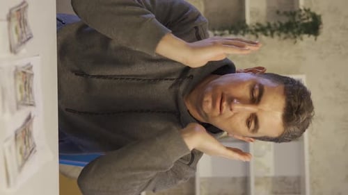 Man Counting Money at Home Looking Worried