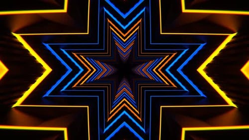 Orangefarbener und blauer Hintergrund mit vielen Neonwinkeln, VJ Loop, 4K