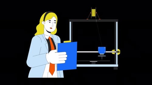 Flat Design Animation: Scientist 3D Printing a Human Heart