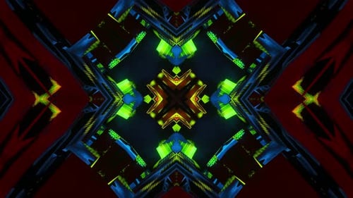 Abstract Neon Kaleidoscope Geometric Pattern Design Digital Art Futuristic Technology Symmetrical