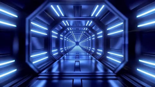 Futuristic Blue Neon Sci Fi Tunnel Corridor Loop