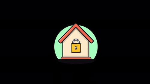House with Lock. Home Protection Concept Animation Video - Transparent