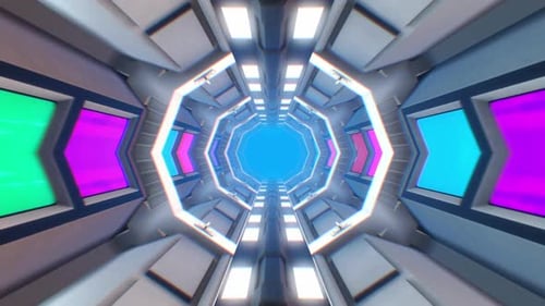 Futuristic Abstract Octagon Tunnel Loop with Glowing Lights