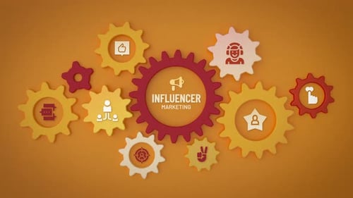 Animated Influencer Marketing Concept with Gears and Icons