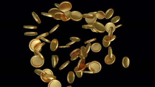 Golden Coins Falling Downward Alpha Channel Transition