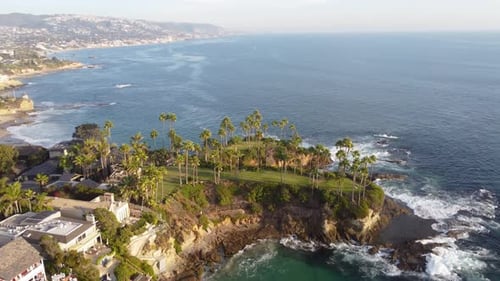 Southern California, West Coast, USA. Crescent Bay Beach Cliffs, Laguna, Orange County. Drone Shot