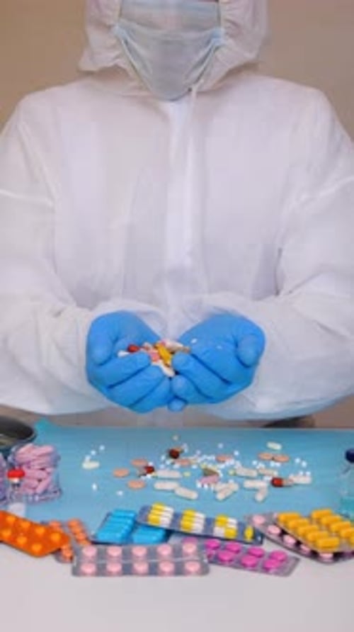 Doctor with Medicines in His Hands Selective Focus