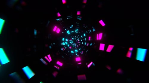 Cyan And Pink Neon Squares Floating In Tunnel Background Vj Loop In 4K