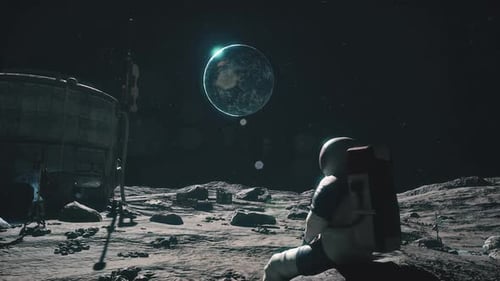 Astronaut Sit On Moon Surface Rock