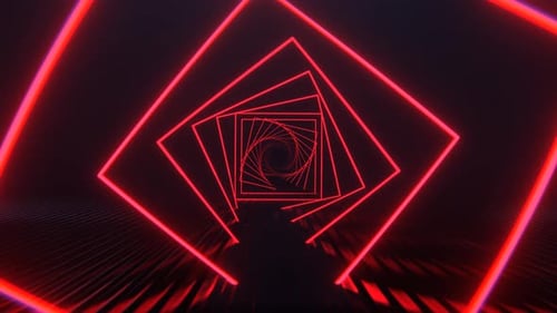 Red Square Neon Spiral Tunnel Background VJ Loop l 4K