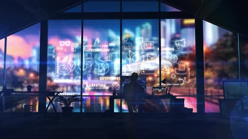 Neon Business Concept Icons Reveal