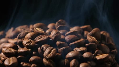 Steaming Pile of Fresh Roasted Coffee Beans
