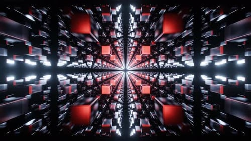 Red and Light Blue Abstract Cubic Dimension Background VJ Loop in 4K
