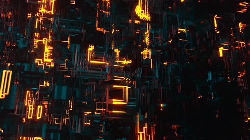 Futuristic city with glowing lights and neon