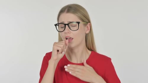 Woman Coughing, Close Up