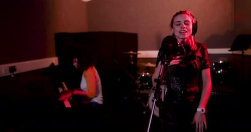 Singer in a music recording studio