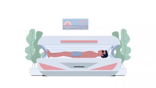 Man Tanning Bed Session with Skin Color Change Animation