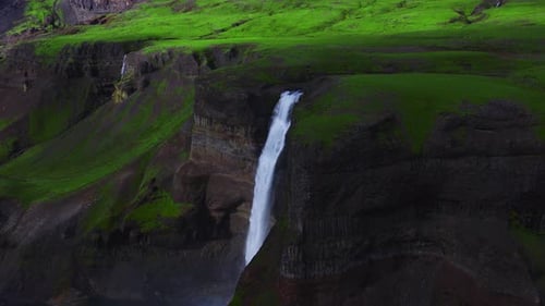 Aerial View of Haifoss Waterfall and Granni in Thjorsardalur Iceland